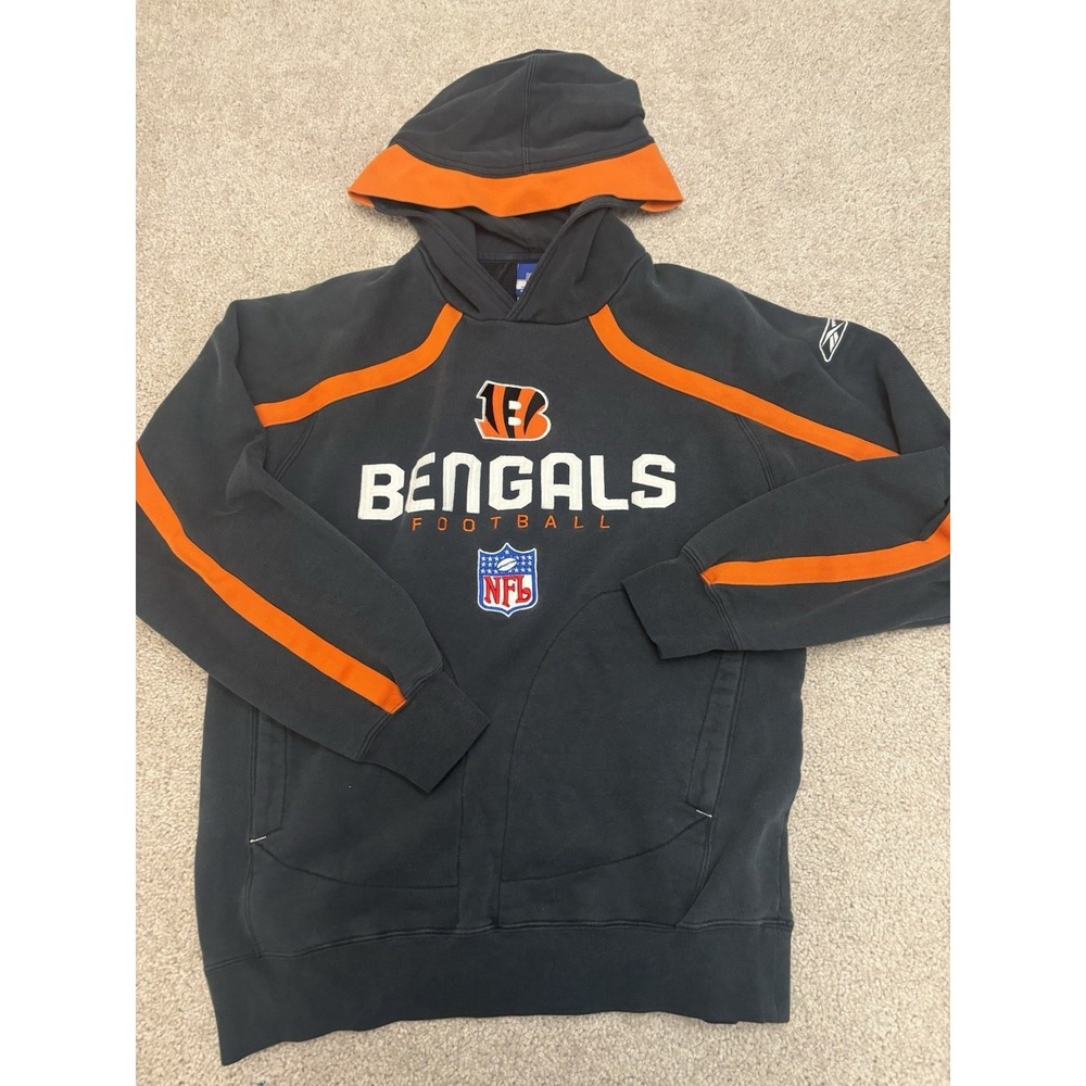VTG Y2K Cincinatti Bengals Reebok Black Hoodie NFL Pockets Size Small